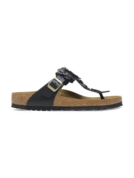 Șlapi Birkenstock cu model floral din piele cu toc plat negru