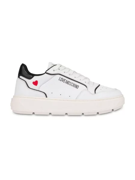 Sneakersy Love Moschino skórzane w serca z logo białe