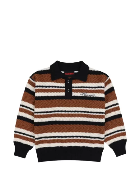 Tricou polo Pleasures cu dungi maro