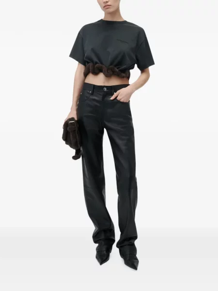 Кожена тапицерия къс тениска Alexander Wang с козина черно