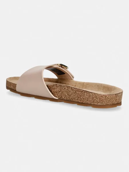 Tommy Hilfiger klapki skórzane TH CLASSIC CORK SANDAL PEARL LTH beżowe