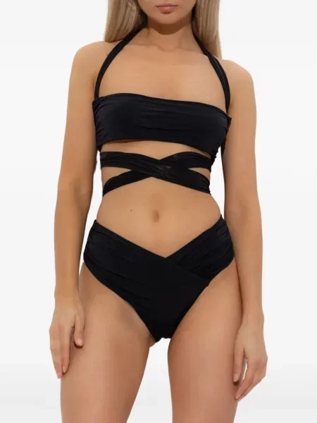 Bikini Balmain z dekoltem halter kopertowy czarny
