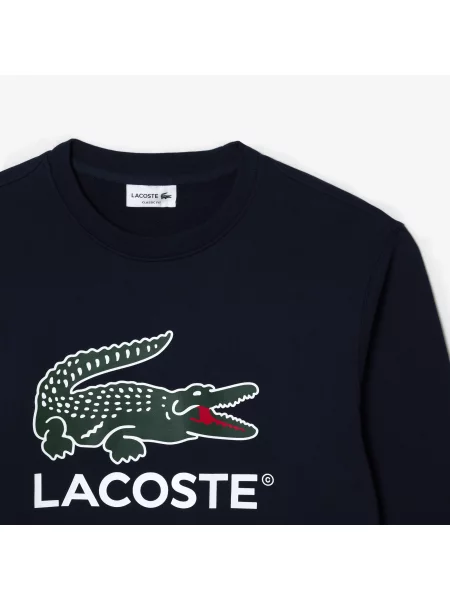 Lacoste Bluza Classic Fit Z Okrągłym Dekoltem I Nadrukiem granatowy