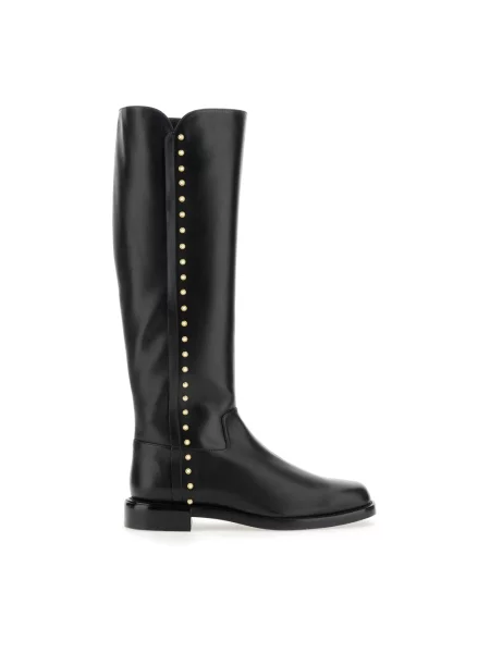 Kozaki Stuart Weitzman z perełkami skórzane czarne