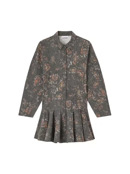 Sukienka mini Ganni w kwiatki garniturowa szara