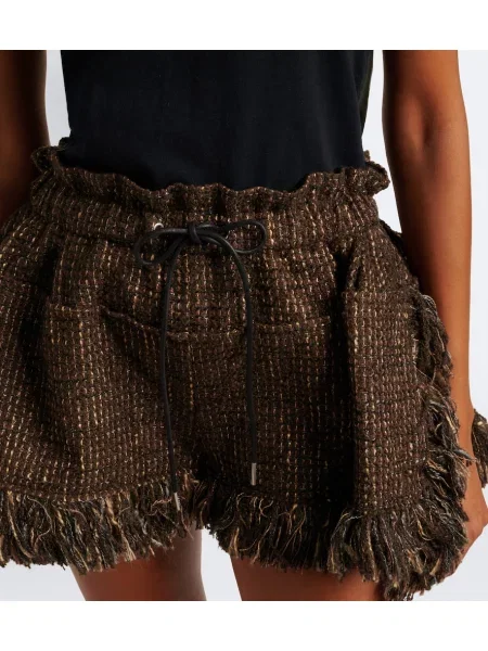 Vlnené šortky Sacai so strapcami hnedá