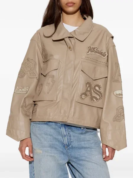 Geanta de piele Allsaints cu autograf maro