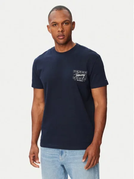 Tommy Jeans Marškinėliai Sign Tamsiai mėlyna