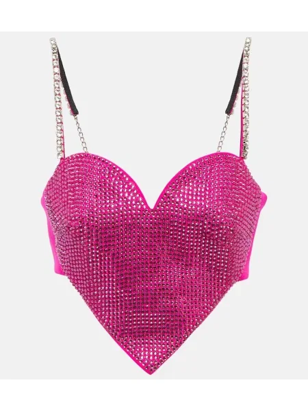 Top Area wełniany z kryształkami w serca różowy