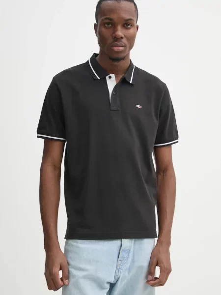 Polo majica Tommy Jeans bez uzorka crna