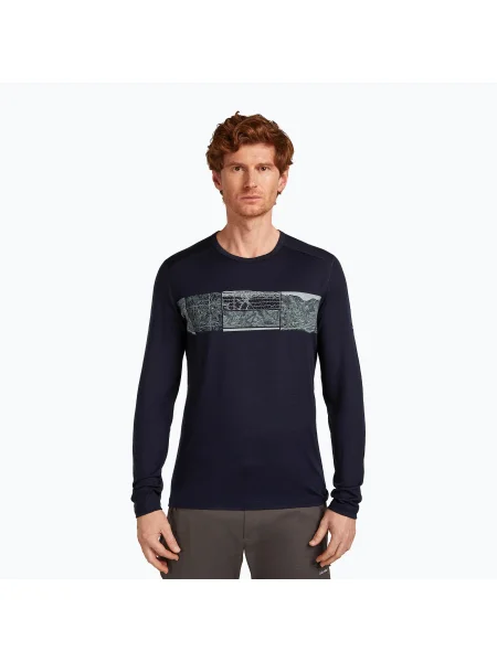 Longsleeve termoaktywny icebreaker Merino Oasis Crewe Elevation Line midnight navy