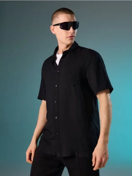 Sinsay koszula z krótkim rękawem czarny