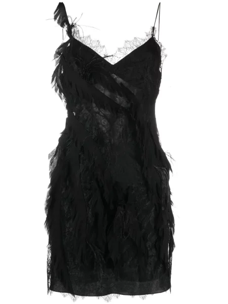Rochie Alberta Ferretti de mătase cu pene negru