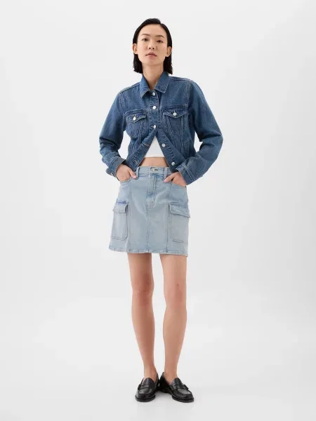 Fustă din denim copii Gap gri
