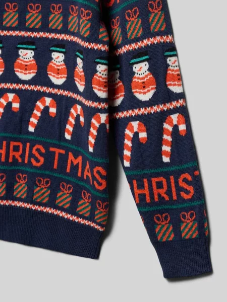 Sweter z dzianiny z prążkowanymi wykończeniami Blue Seven granatowy
