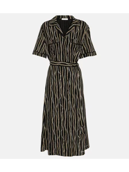 Rochie tip cămașă Chloé de mătase cu imagine de costum negru