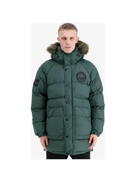 Kurtka z kapturem Superdry Everest Longline Baffled ciemnozielona XL zielona