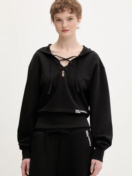 Karl Lagerfeld Jeans bluza z kapturem z bawełną czarna