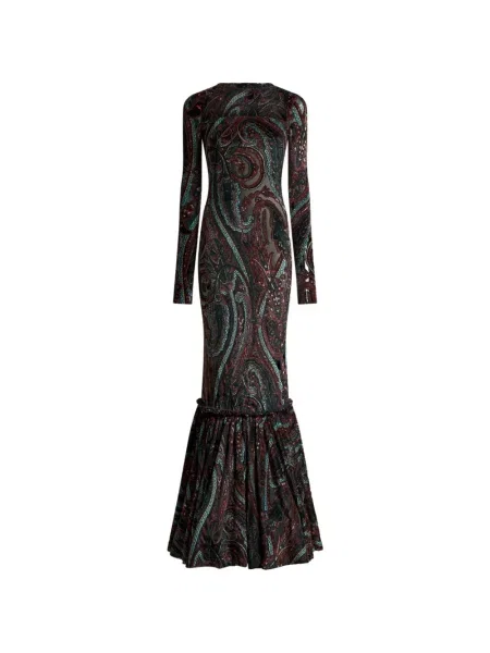 Lung rochie Etro cu model paisley din jacard negru