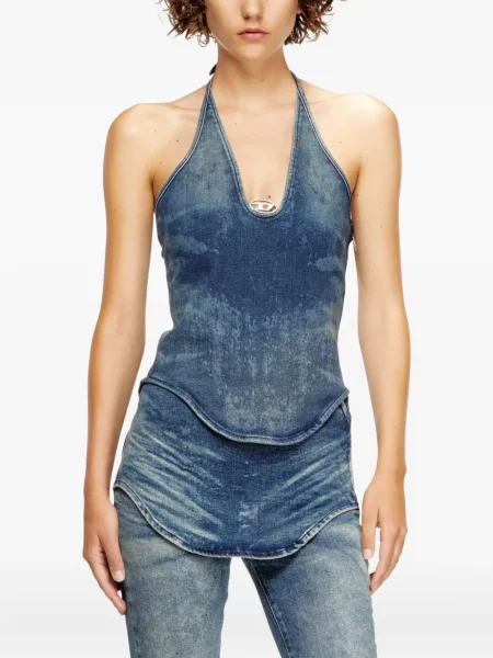 Top Diesel cu gât halter albastru