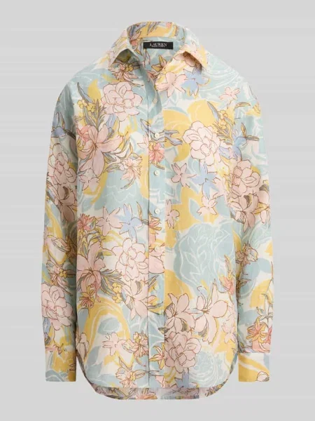 Bluzka lniana o kroju relaxed fit z czystego lnu z kwiatowym wzorem na całej powierzchni Lauren Ralph Lauren