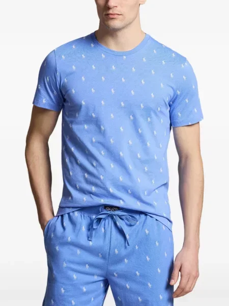 Koszulka polo Polo Ralph Lauren zamszowa na sprzączkę w paski niebieska