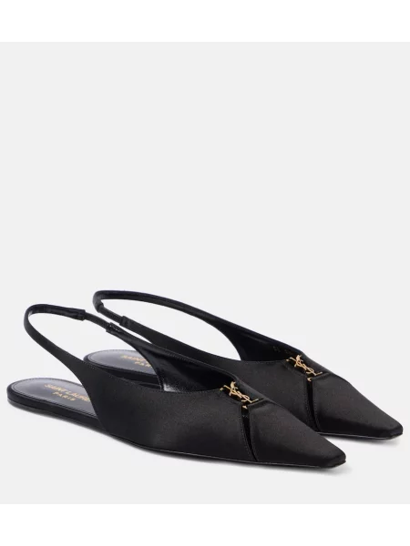Satenske balerinke Saint Laurent s otvorenom petom crna