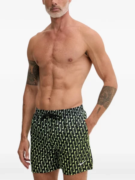 Slip de baie Nike cu gât halter cu imagine cu imprimeu geometric negru