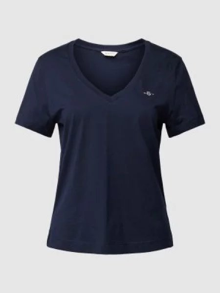 T-shirt z prążkowanym dekoltem w serek Gant