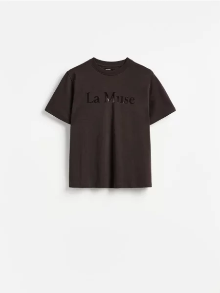 Reserved Tricou din cu imprimeu maro-închis maro