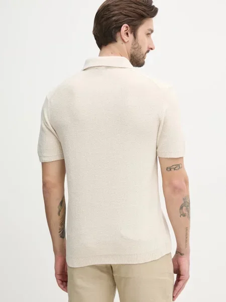 Polo tričko s lněnou směsí Calvin Klein béžová