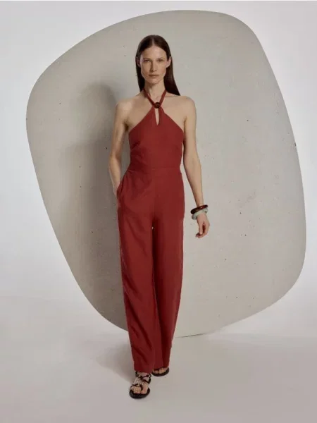 Reserved Salopetă din in arămiu