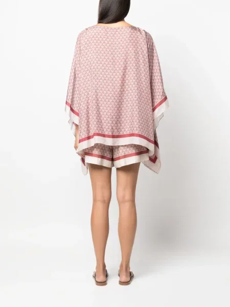 Poncho Brunello Cucinelli de mătase roșu