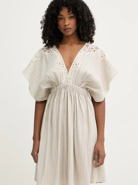 Twinset sukienka letnia z lnem beżowa