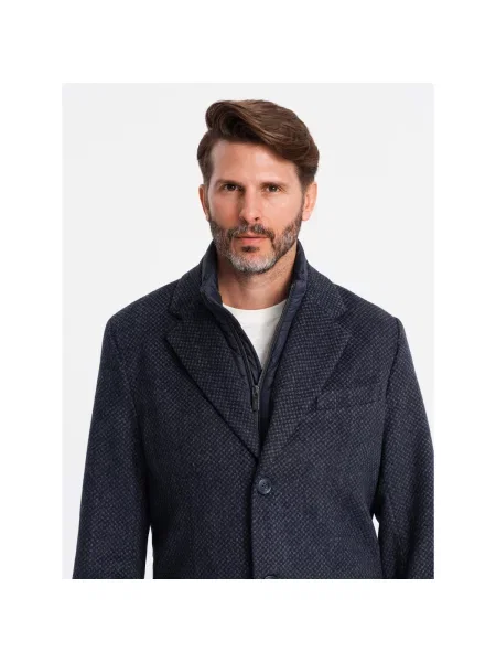 Textil Ombre Pánský vlněný kabát Sarret tmavě modrá