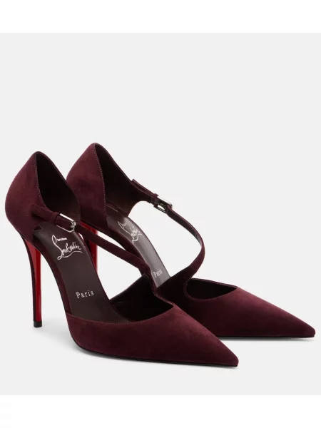 Pantofi cu toc Christian Louboutin din piele de căprioară bordo