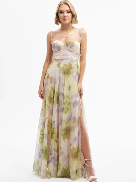 Lung rochie de seară Carmen cu imagine verde