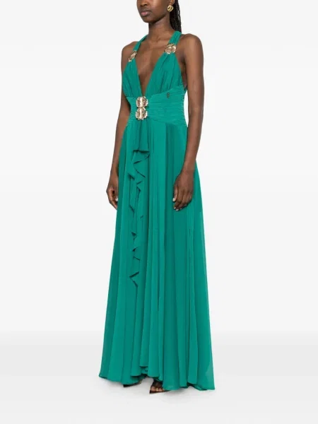 Rochie maxi Babylone Paris cu model floral cu volane verde