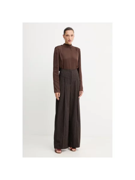 Rotate spodnie szerokie high waist brązowy