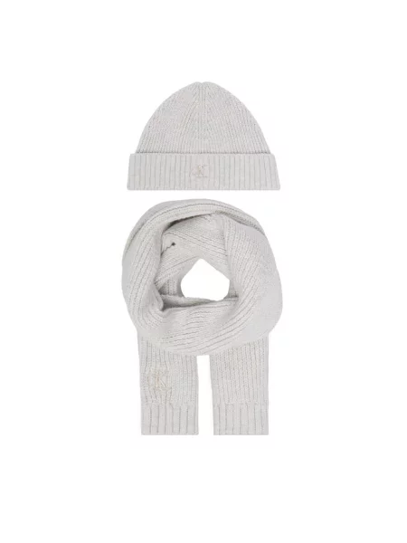 Calvin Klein Jeans Zestaw szalik i czapka Knitted Scarf Beanie Giftbox jasny szary