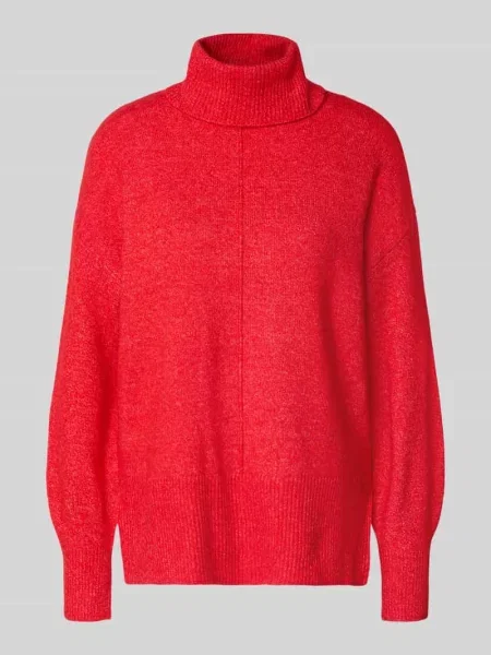 Sweter z golfem krój regular fit z dodatkiem wełny model „MALOU” Pieces czerwony