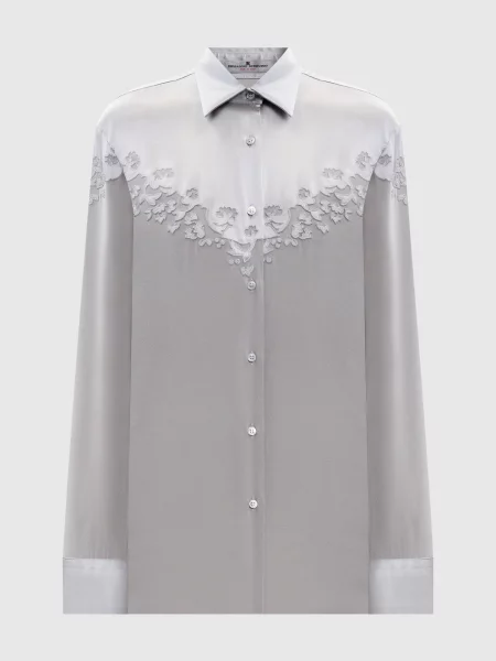 Блуза із шовку з вишивкою Ermanno Scervino сіра