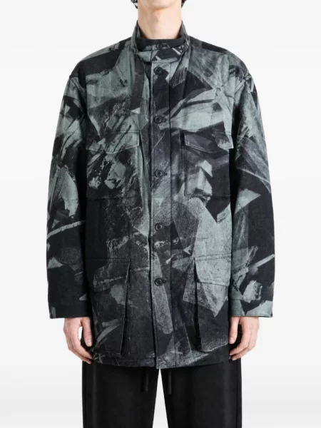 Μπουφάν Yohji Yamamoto με σχέδιο με αφηρημένο print μαύρο
