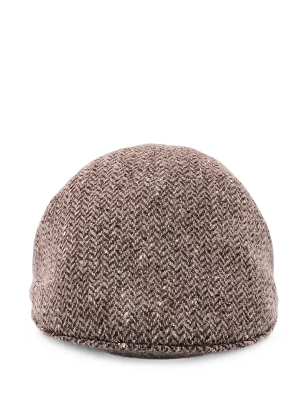 Căciulă Brunello Cucinelli tricotate fără toc cu model herringbone maro