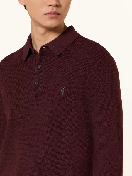 Allsaints Pletené Polo Tričko Aspen tmavě červená