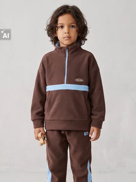 Sinsay Fleecová mikina half-zip Active tmavě hnědá