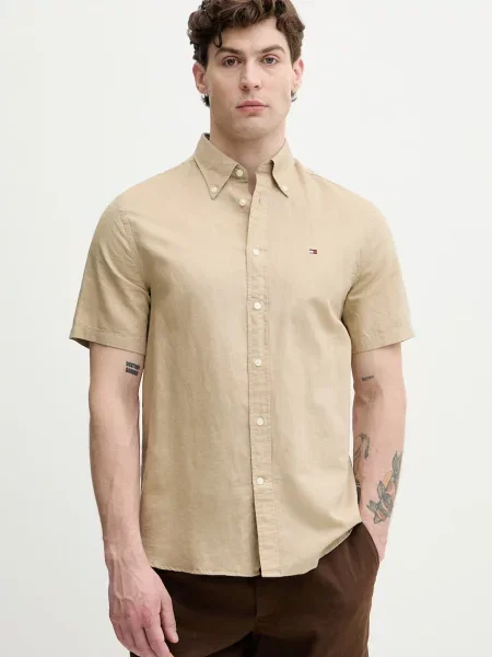 Tommy Hilfiger koszula z lnem beżowa
