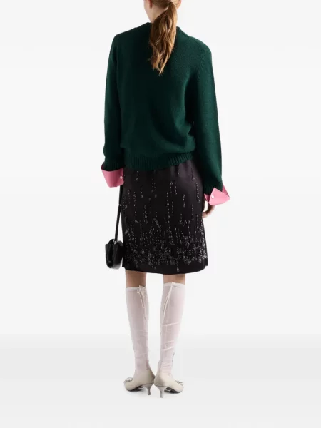 Fustă Prada cu broderie din satin negru