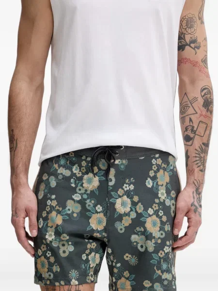 Slip de baie Hurley cu model floral cu imagine cu cordon gri