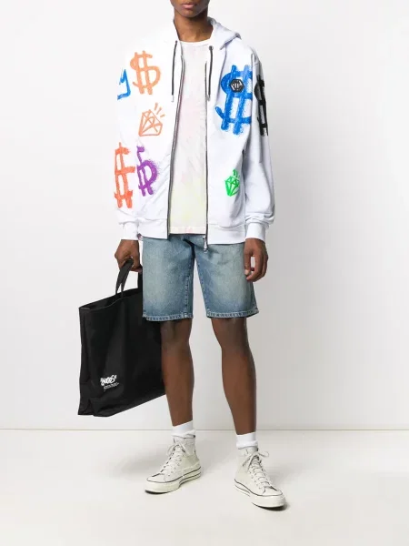 Geacă Philipp Plein cu glugă alb